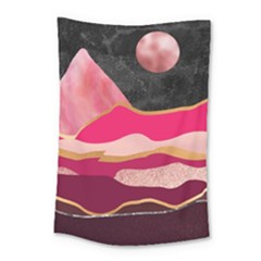 Pink And Black Abstract Mountain Landscape Small Tapestry by charliecreates