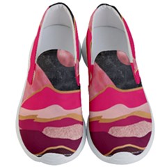 Pink And Black Abstract Mountain Landscape Men s Lightweight Slip Ons by charliecreates