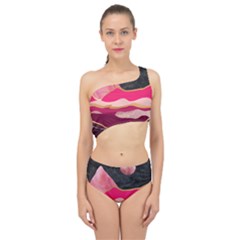 Pink And Black Abstract Mountain Landscape Spliced Up Two Piece Swimsuit