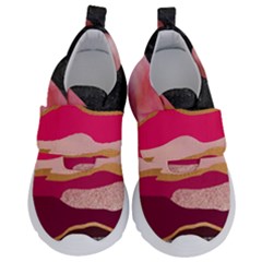 Pink And Black Abstract Mountain Landscape Kids  Velcro No Lace Shoes by charliecreates