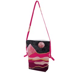 Pink And Black Abstract Mountain Landscape Folding Shoulder Bag by charliecreates
