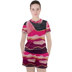 Pink And Black Abstract Mountain Landscape Women s Tee And Shorts Set