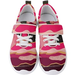 Pink And Black Abstract Mountain Landscape Men s Velcro Strap Shoes