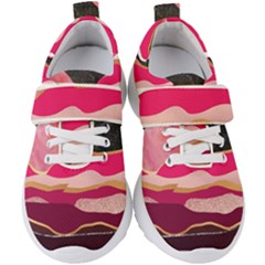 Pink And Black Abstract Mountain Landscape Kids  Velcro Strap Shoes