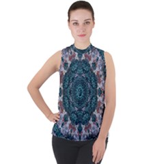 Marbels Glass And Paint Love Mandala Decorative Mock Neck Chiffon Sleeveless Top by pepitasart