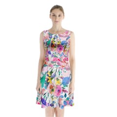 Lovely Pinky Floral Sleeveless Waist Tie Chiffon Dress by wowclothings