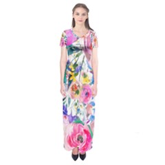 Lovely Pinky Floral Short Sleeve Maxi Dress by wowclothings