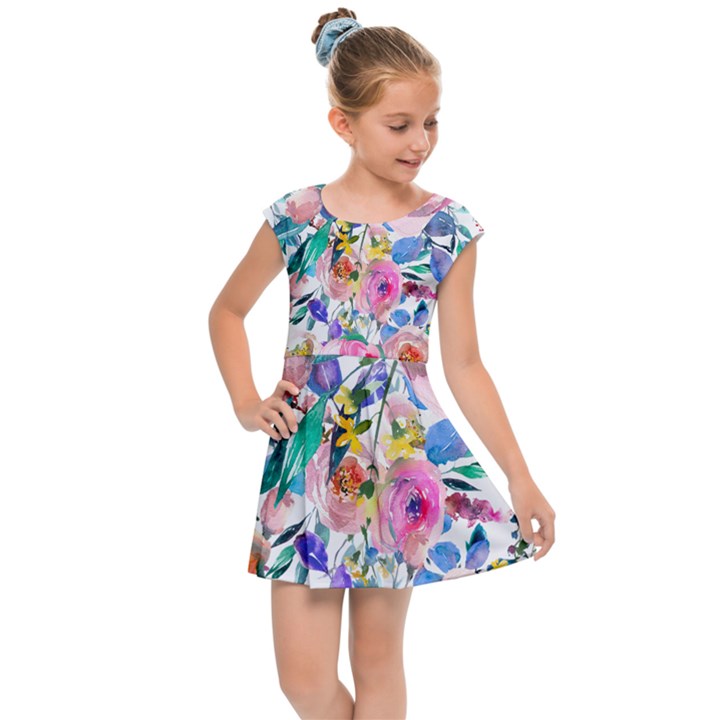 Lovely Pinky Floral Kids  Cap Sleeve Dress