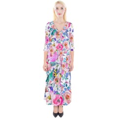 Lovely Pinky Floral Quarter Sleeve Wrap Maxi Dress by wowclothings