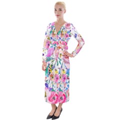 Lovely Pinky Floral Velvet Maxi Wrap Dress by wowclothings