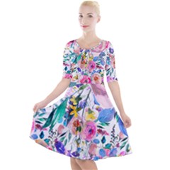 Lovely Pinky Floral Quarter Sleeve A-line Dress by wowclothings