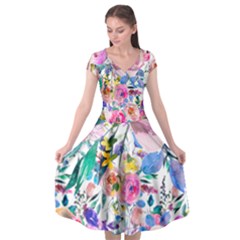 Lovely Pinky Floral Cap Sleeve Wrap Front Dress