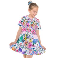 Lovely Pinky Floral Kids  Short Sleeve Shirt Dress by wowclothings