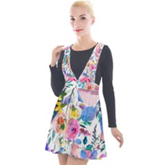 Lovely Pinky Floral Plunge Pinafore Velour Dress by wowclothings