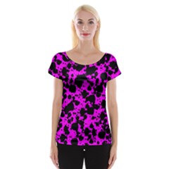 Black And Pink Leopard Style Paint Splash Funny Pattern Cap Sleeve Top