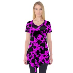 Black And Pink Leopard Style Paint Splash Funny Pattern Short Sleeve Tunic  by yoursparklingshop