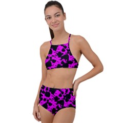 Black And Pink Leopard Style Paint Splash Funny Pattern High Waist Tankini Set by yoursparklingshop