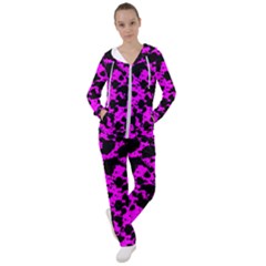 Black And Pink Leopard Style Paint Splash Funny Pattern Women s Tracksuit by yoursparklingshop