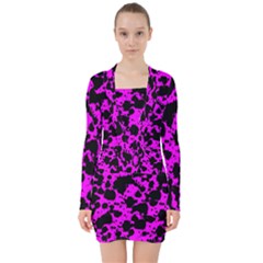 Black And Pink Leopard Style Paint Splash Funny Pattern V-neck Bodycon Long Sleeve Dress by yoursparklingshop