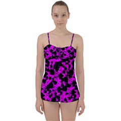 Black And Pink Leopard Style Paint Splash Funny Pattern Babydoll Tankini Set by yoursparklingshop