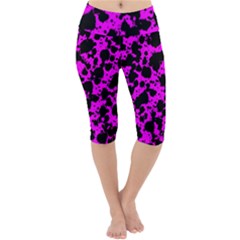 Black And Pink Leopard Style Paint Splash Funny Pattern Lightweight Velour Cropped Yoga Leggings by yoursparklingshop