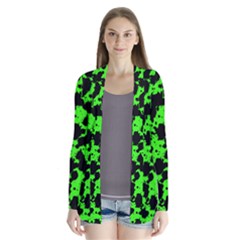 Black And Green Leopard Style Paint Splash Funny Pattern Drape Collar Cardigan by yoursparklingshop