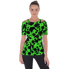 Black And Green Leopard Style Paint Splash Funny Pattern Shoulder Cut Out Short Sleeve Top by yoursparklingshop