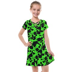 Black And Green Leopard Style Paint Splash Funny Pattern Kids  Cross Web Dress