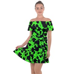 Black And Green Leopard Style Paint Splash Funny Pattern Off Shoulder Velour Dress by yoursparklingshop