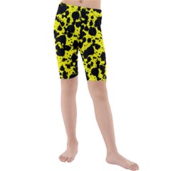 Black And Yellow Leopard Style Paint Splash Funny Pattern  Kids  Mid Length Swim Shorts by yoursparklingshop