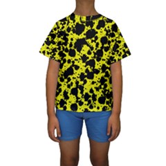 Black And Yellow Leopard Style Paint Splash Funny Pattern  Kids  Short Sleeve Swimwear by yoursparklingshop