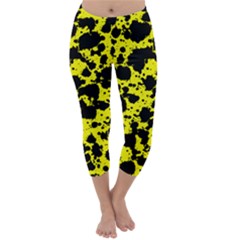 Black And Yellow Leopard Style Paint Splash Funny Pattern  Capri Winter Leggings  by yoursparklingshop