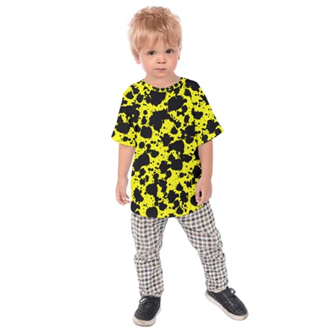 Black And Yellow Leopard Style Paint Splash Funny Pattern  Kids  Raglan Tee by yoursparklingshop