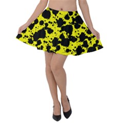 Black And Yellow Leopard Style Paint Splash Funny Pattern  Velvet Skater Skirt by yoursparklingshop