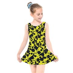 Black And Yellow Leopard Style Paint Splash Funny Pattern  Kids  Skater Dress Swimsuit