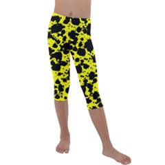 Black And Yellow Leopard Style Paint Splash Funny Pattern  Kids  Lightweight Velour Capri Leggings  by yoursparklingshop