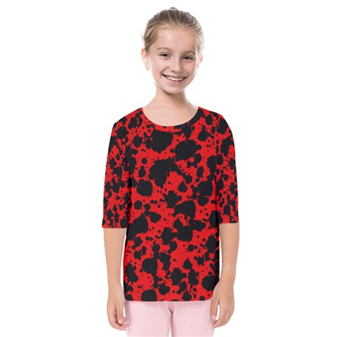 Black And Red Leopard Style Paint Splash Funny Pattern Kids  Quarter Sleeve Raglan Tee by yoursparklingshop