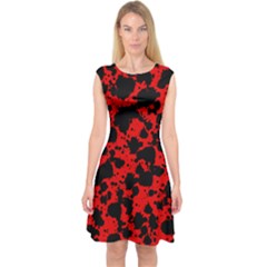 Black And Red Leopard Style Paint Splash Funny Pattern Capsleeve Midi Dress by yoursparklingshop