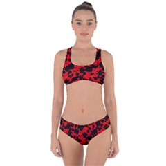 Black And Red Leopard Style Paint Splash Funny Pattern Criss Cross Bikini Set by yoursparklingshop