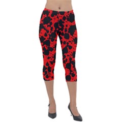 Black And Red Leopard Style Paint Splash Funny Pattern Lightweight Velour Capri Leggings  by yoursparklingshop
