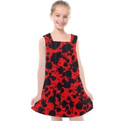 Black And Red Leopard Style Paint Splash Funny Pattern Kids  Cross Back Dress by yoursparklingshop