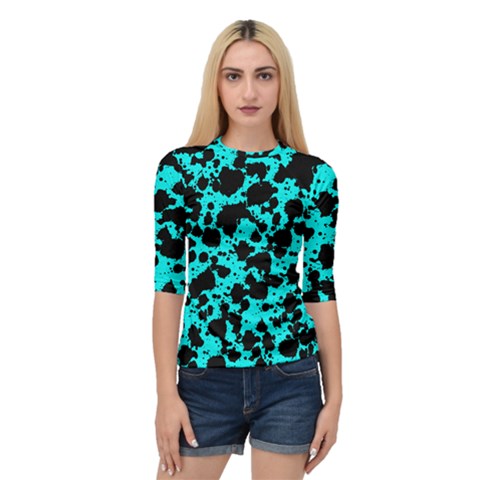 Bright Turquoise And Black Leopard Style Paint Splash Funny Pattern Quarter Sleeve Raglan Tee by yoursparklingshop