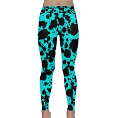 Bright Turquoise And Black Leopard Style Paint Splash Funny Pattern Classic Yoga Leggings by yoursparklingshop