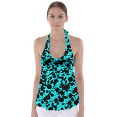 Bright Turquoise And Black Leopard Style Paint Splash Funny Pattern Babydoll Tankini Top by yoursparklingshop
