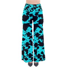 Bright Turquoise And Black Leopard Style Paint Splash Funny Pattern So Vintage Palazzo Pants by yoursparklingshop