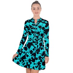 Bright Turquoise And Black Leopard Style Paint Splash Funny Pattern Long Sleeve Panel Dress by yoursparklingshop