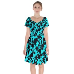 Bright Turquoise And Black Leopard Style Paint Splash Funny Pattern Short Sleeve Bardot Dress by yoursparklingshop