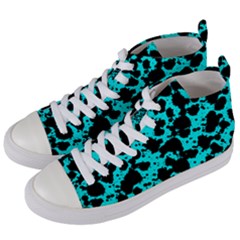 Bright Turquoise And Black Leopard Style Paint Splash Funny Pattern Women s Mid-top Canvas Sneakers by yoursparklingshop