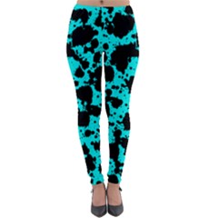 Bright Turquoise And Black Leopard Style Paint Splash Funny Pattern Lightweight Velour Leggings by yoursparklingshop