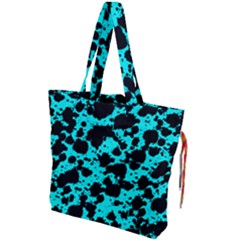 Bright Turquoise And Black Leopard Style Paint Splash Funny Pattern Drawstring Tote Bag by yoursparklingshop